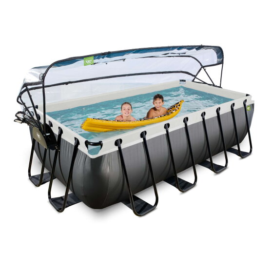 Piscine EXIT Black Leather 400x200x100cm avec pompe filtrante &agrave; sable et d&ocirc;me - noir