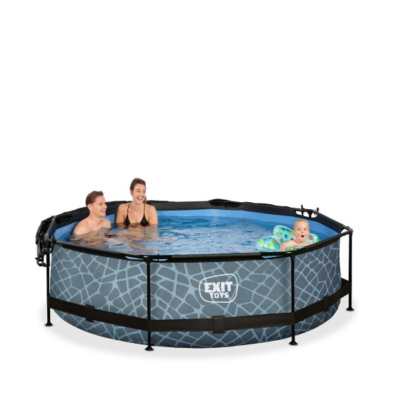 Piscine EXIT Stone &oslash;300x76cm avec pompe filtrante et voile d'ombrage - grise