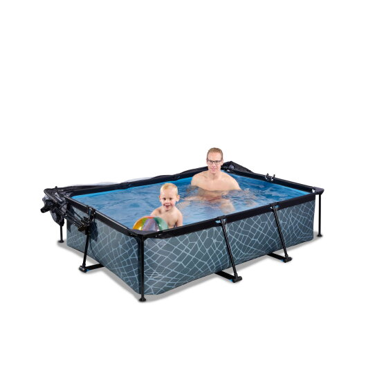 Piscine EXIT Stone 220x150x65cm avec pompe filtrante et d&ocirc;me - grise