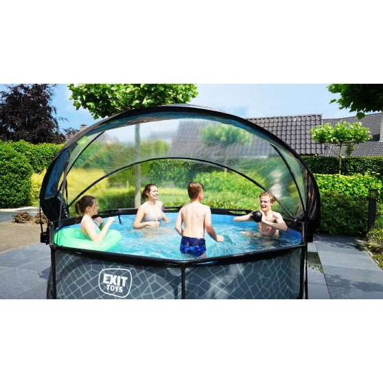 Piscine EXIT Black Wood ø300x76cm avec pompe filtrante et dôme - noir