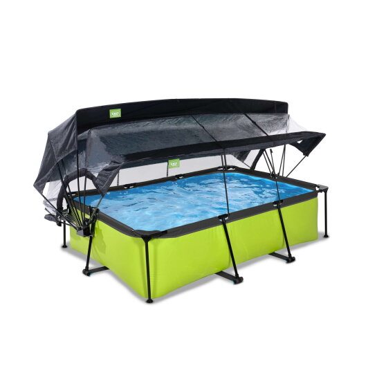 Piscine EXIT Lime 220x150x65cm avec pompe filtrante et dôme et voile d'ombrage - vert