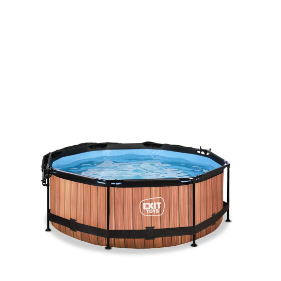Piscine EXIT Wood ø244x76cm avec pompe filtrante et voile d'ombrage - marron