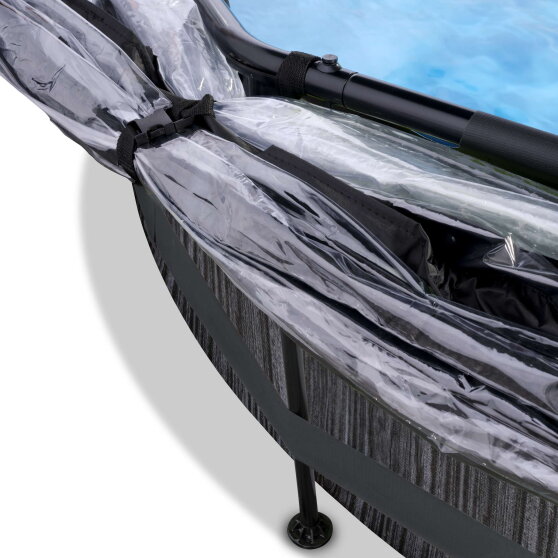 Piscine EXIT Black Wood &oslash;300x76cm avec pompe filtrante et voile d'ombrage - noir