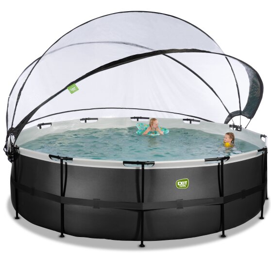 Piscine EXIT Black Leather ø488x122cm avec pompe filtrante à sable et dôme et kit d'accessoires - noir