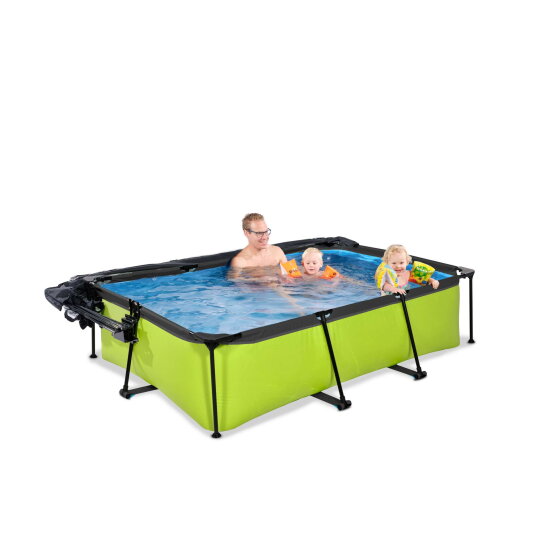 Piscine EXIT Lime 220x150x65cm avec pompe filtrante et d&ocirc;me et voile d'ombrage - vert