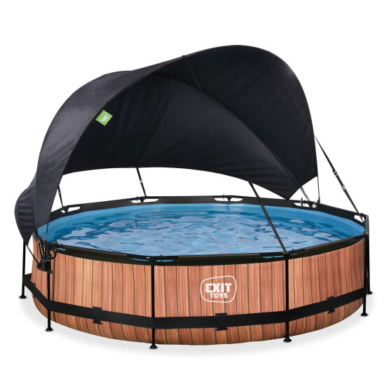Piscine EXIT Wood &oslash;360x76cm avec pompe filtrante et voile d'ombrage - marron
