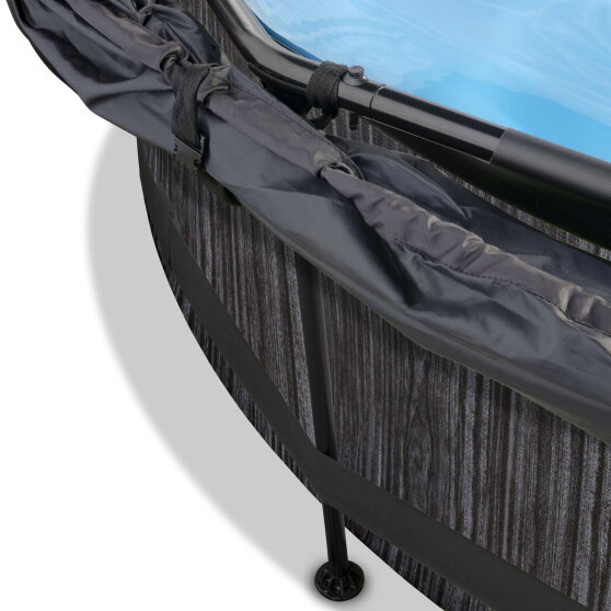 Piscine EXIT Black Wood ø244x76cm avec pompe filtrante et voile d'ombrage - noir