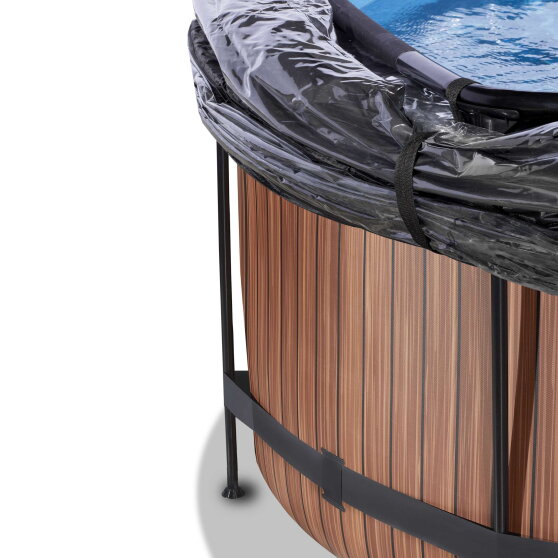 Piscine EXIT Wood ø360x122cm avec pompe filtrante à sable et dôme - marron