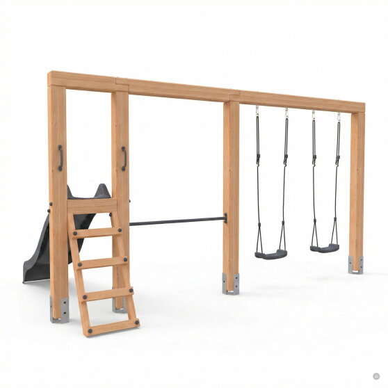 EXIT Linea Massiv 140 Balançoire double en bois avec barre fixe et toboggan
