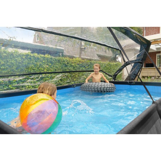 Piscine EXIT Black Wood 300x200x65cm avec pompe filtrante et dôme - noir