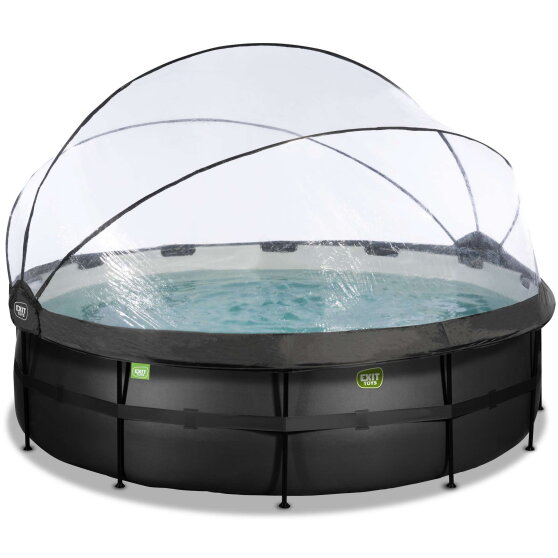 Piscine EXIT Black Leather &oslash;488x122cm avec pompe filtrante &agrave; sable et d&ocirc;me et pompe &agrave; chaleur - noir