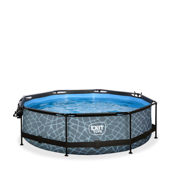 Piscine EXIT Stone ø300x76cm avec pompe filtrante et dôme - grise