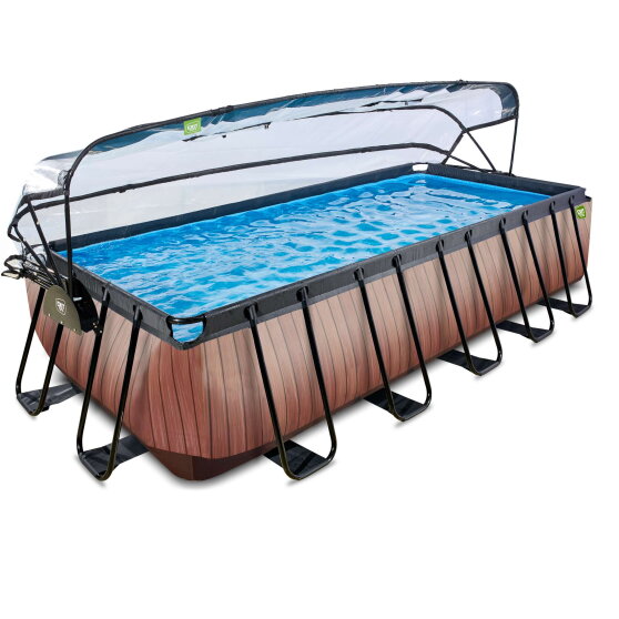 Piscine EXIT Wood 540x250x122cm avec pompe filtrante &agrave; sable et d&ocirc;me et pompe &agrave; chaleur - marron