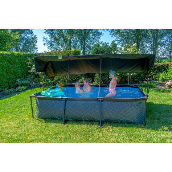 Piscine EXIT Stone 300x200x65cm avec pompe filtrante et voile d'ombrage - grise