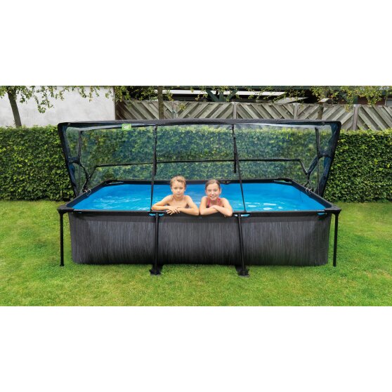 Piscine EXIT Black Wood 300x200x65cm avec pompe filtrante et dôme - noir