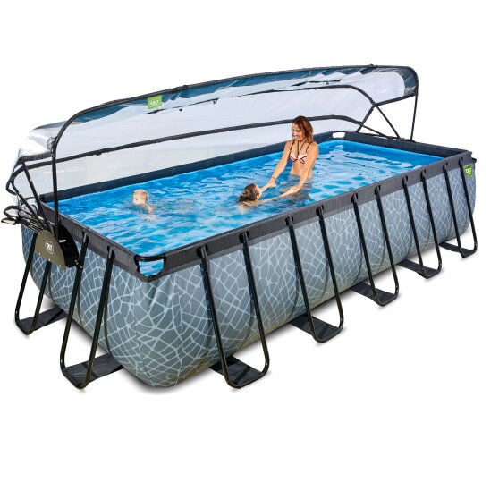 Piscine EXIT Stone 540x250x122cm avec pompe filtrante à sable et dôme - grise