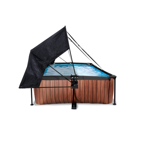 Piscine EXIT Wood 220x150x65cm avec pompe filtrante et voile d'ombrage - marron