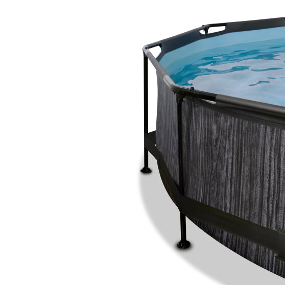 Piscine EXIT Black Wood ø244x76cm avec pompe filtrante et dôme - noir