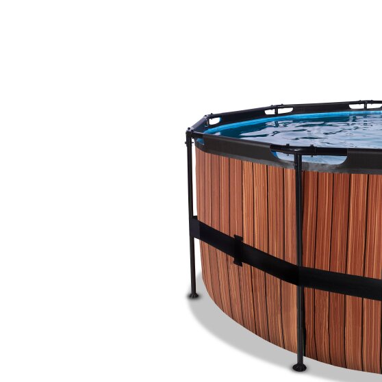 Piscine EXIT Wood ø450x122cm avec pompe filtrante à sable - marron