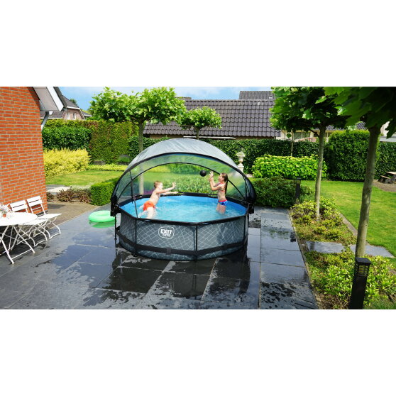 Piscine EXIT Stone ø300x76cm avec pompe filtrante et dôme - grise