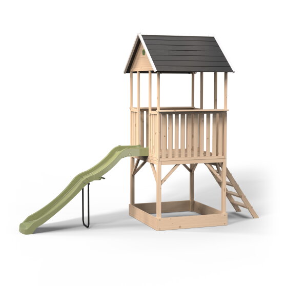 Maisonnette en bois avec toboggan et bac à sable EXIT Panorama 500