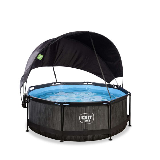 Piscine EXIT Black Wood ø244x76cm avec pompe filtrante et voile d'ombrage - noir