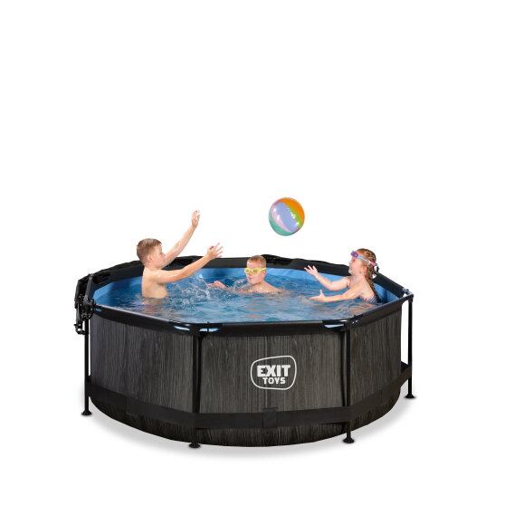 Piscine EXIT Black Wood ø244x76cm avec pompe filtrante et voile d'ombrage - noir