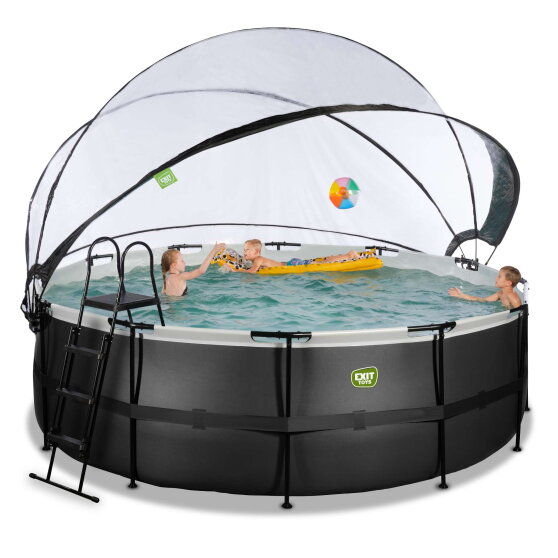Piscine EXIT Black Leather ø427x122cm avec pompe filtrante à sable et dôme - noir