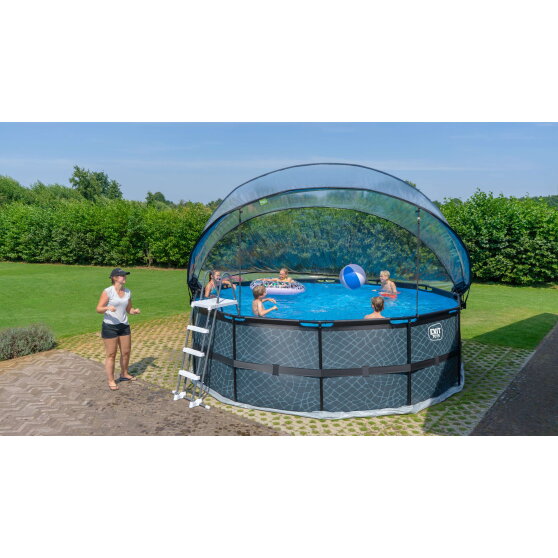 Piscine EXIT Black Leather ø450x122cm avec pompe filtrante à sable et dôme et pompe à chaleur - noir