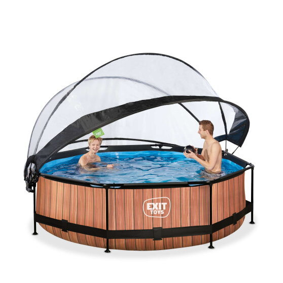 Piscine EXIT Wood ø300x76cm avec pompe filtrante et dôme - marron