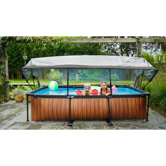 Piscine EXIT Stone 300x200x65cm avec pompe filtrante et d&ocirc;me - grise