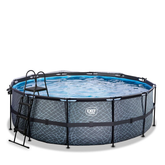 Piscine EXIT Stone ø427x122cm avec pompe filtrante à sable et dôme - grise