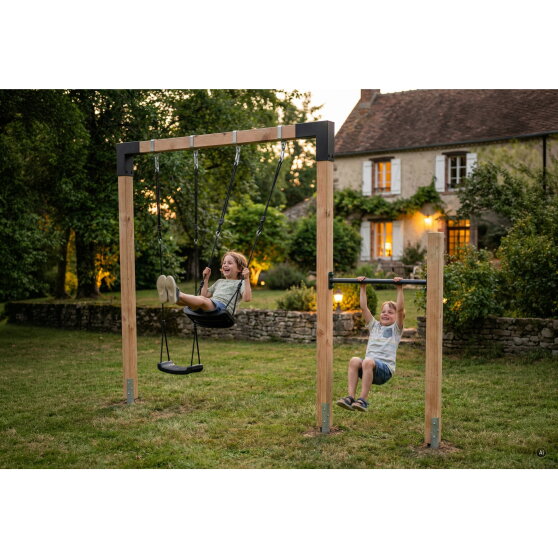 EXIT Linea 85 Balançoire double en bois avec barre fixe