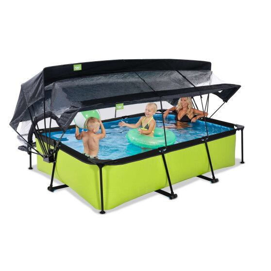 Piscine EXIT Lime 300x200x65cm avec pompe filtrante et d&ocirc;me et voile d'ombrage - vert