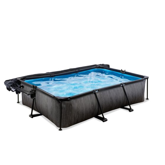 Piscine EXIT Black Wood 300x200x65cm avec pompe filtrante et dôme et voile d'ombrage - noir