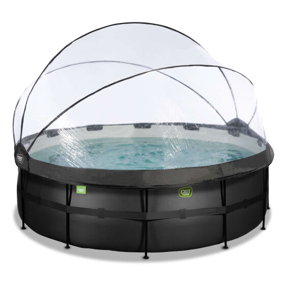 Piscine EXIT Black Leather ø427x122cm avec pompe filtrante à sable et dôme - noir