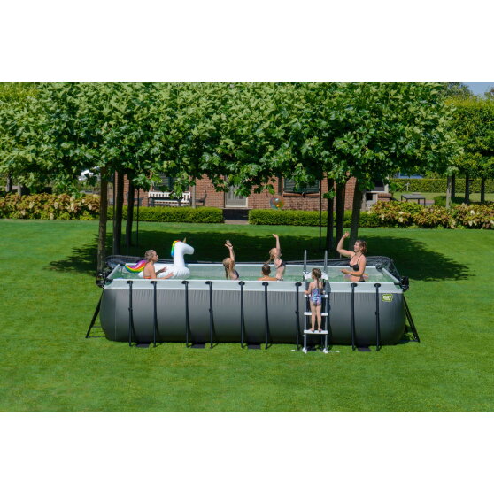 Piscine EXIT Black Leather 540x250x122cm avec pompe filtrante &agrave; sable et d&ocirc;me et kit d'accessoires - noir