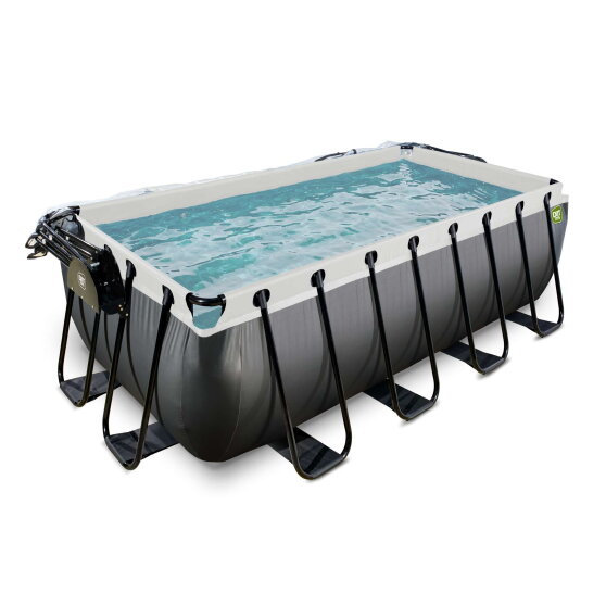 Piscine EXIT Black Leather 400x200x122cm avec pompe filtrante &agrave; sable et d&ocirc;me - noir