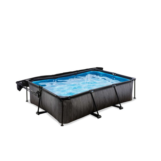 Piscine EXIT Black Wood 220x150x65cm avec pompe filtrante et voile d'ombrage - noir