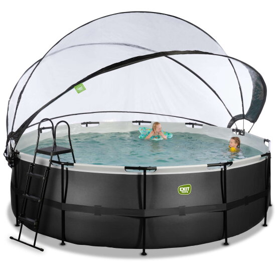 Piscine EXIT Black Leather ø450x122cm avec pompe filtrante à sable et dôme - noir