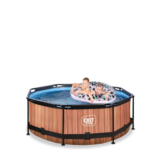 Piscine EXIT Wood ø244x76cm avec pompe filtrante - marron