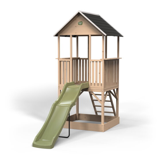 Maisonnette en bois avec toboggan et bac à sable EXIT Panorama 500