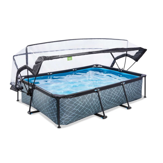 Piscine EXIT Stone 300x200x65cm avec pompe filtrante et d&ocirc;me - grise