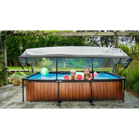 Piscine EXIT Wood 300x200x65cm avec pompe filtrante et dôme - marron