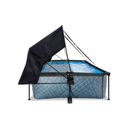 Piscine EXIT Stone 220x150x65cm avec pompe filtrante et voile d'ombrage - grise