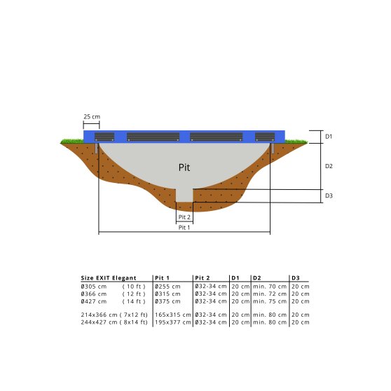 Trampoline enterré EXIT Elegant de 244x427cm avec filet de sécurité Economy - bleu