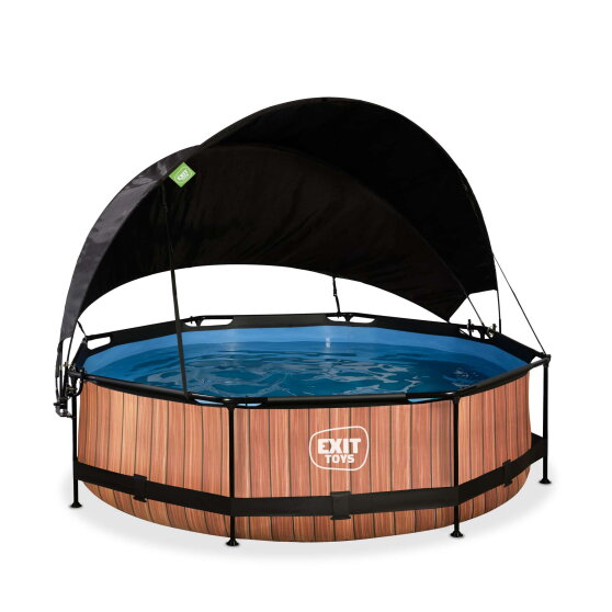 Piscine EXIT Wood &oslash;300x76cm avec pompe filtrante et voile d'ombrage - marron