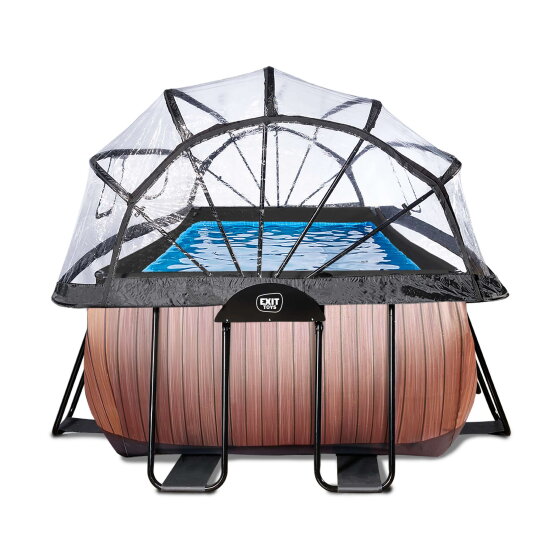 Piscine EXIT Wood 540x250x122cm avec pompe filtrante &agrave; sable et d&ocirc;me - marron