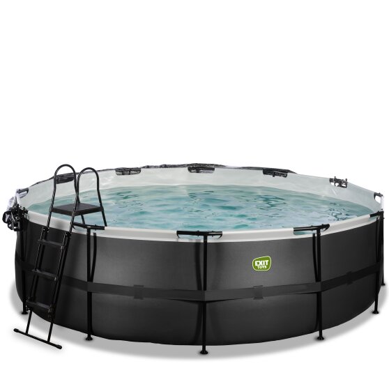 Piscine EXIT Black Leather ø488x122cm avec pompe filtrante à sable et dôme et kit d'accessoires - noir