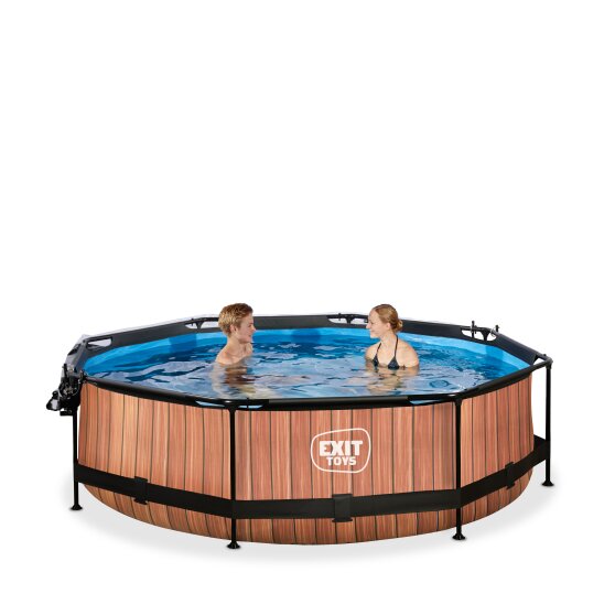 Piscine EXIT Wood ø300x76cm avec pompe filtrante et dôme - marron